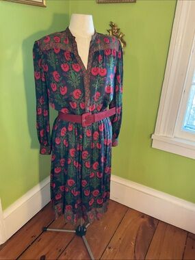Judith Ann for Heiser-Egan vintage 80s block print silk dress